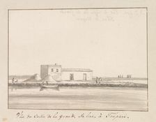 View of salt shack at large salt pan in Trapani, 1778. Creator: Louis Ducros