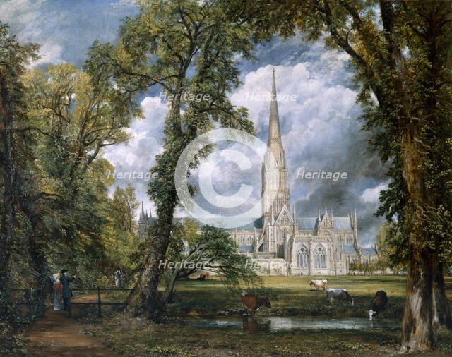 'View of Salisbury Cathedral from the Bishop's Grounds', Wiltshire, c1822. Artist: John Constable