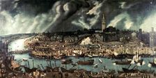 View of Seville. Oil work by Alonso Sanchez Coello
