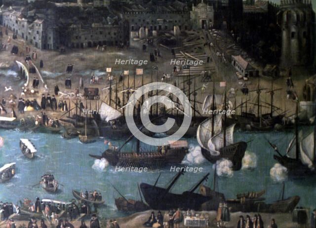 View of Seville, detail of the right side. Oil work of Sanchez Coello.