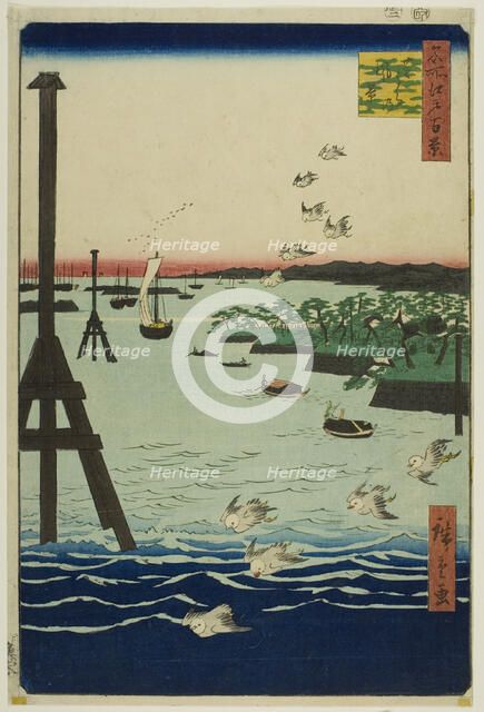View of Shiba Bay (Shibaura no fukei), from the series "One Hundred Famous Views...", 1856. Creator: Ando Hiroshige.