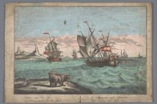 View of ships sailing in the Arctic, 1742-1801. Creator: Anon
