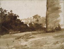 View of Shrubbery with a Wall on the right, c1640. Artist: Claude Lorrain