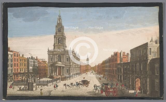View of Somerset House and Saint Mary-le-Strand Church in London, 1753. Creator: Thomas Bowles.