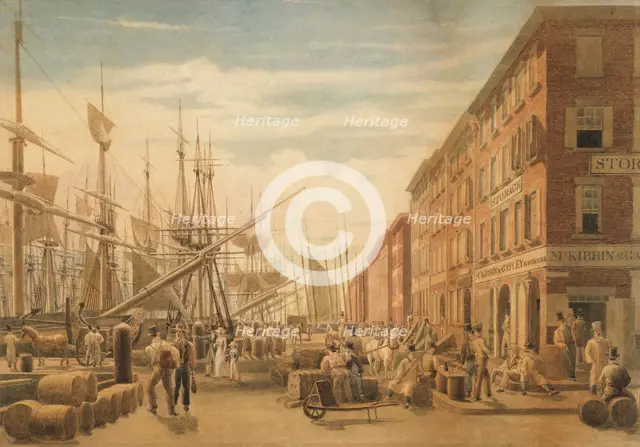 View of South Street, from Maiden Lane, New York City, ca. 1827. Creator: William James Bennett.