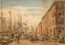 View of South Street, from Maiden Lane, New York City, ca. 1827. Creator: William James Bennett