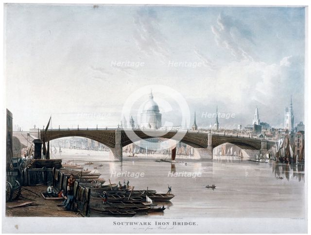 View of 'Southwark Iron Bridge' from Bankside, London, 1819. Artist: Thomas Sutherland