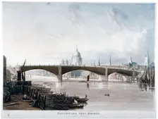 View of Southwark Iron Bridge from Bankside, London, 1819. Artist: Thomas Sutherland