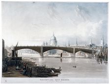 View of Southwark Iron Bridge from Bankside, London, 1819. Artist: Thomas Sutherland