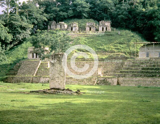 View of small temples in the ruins of Bonampak.
