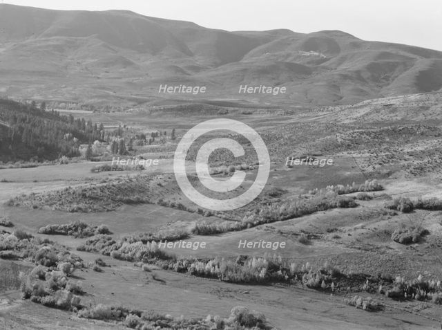 View of small valley, dry farming, Gem County, Idaho, 1939. Creator: Dorothea Lange.