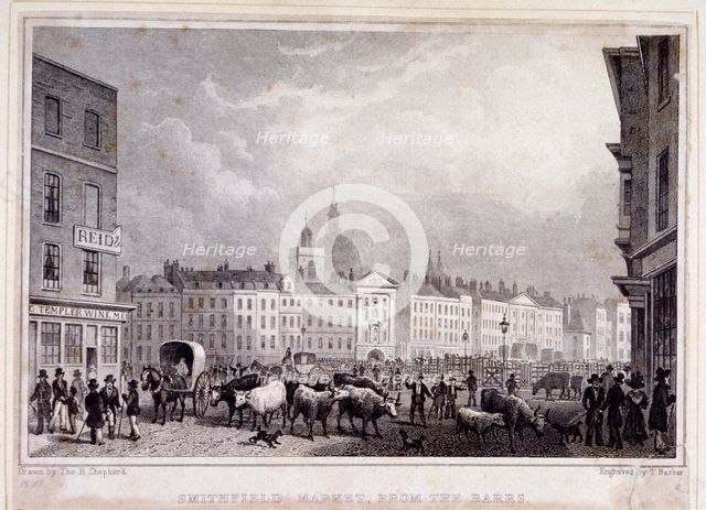 View of Smithfield Market from the Barrs, London, 1830. Artist: Thomas Barber