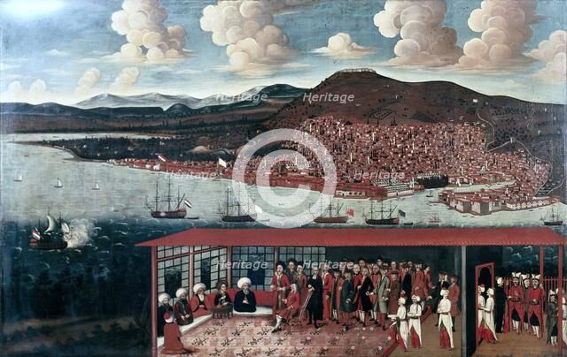 View of Smyrna (Izmir) and the Reception Given to Consul de Hochepied (1657-1723) in the Council Cha Creator: Anon.