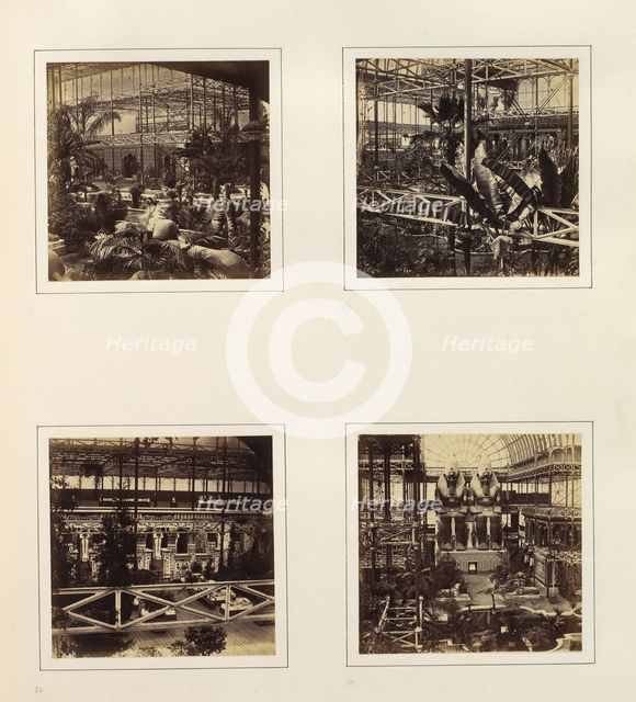 [View of Sphinxes Among Foliage; View of Tropical Foliage; Egyptian Court from North-e..., ca. 1859. Creator: Attributed to Philip Henry Delamotte.
