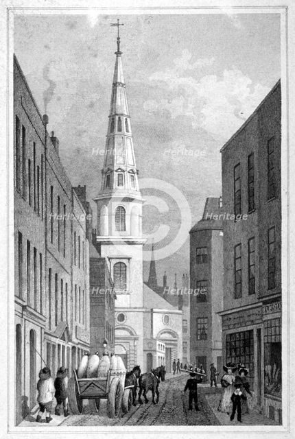 View of St Antholin from Watling Street, City of London, c1830.                                      Artist: A Cruse