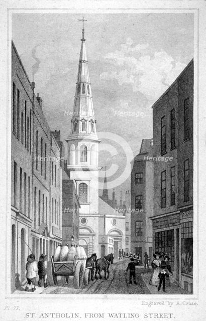 View of St Antholin from Watling Street, City of London, c1830.               Artist: A Cruse