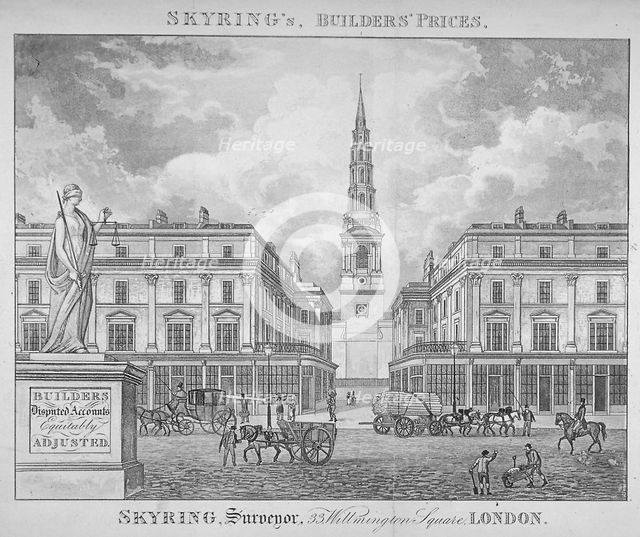 View of St Bride's Church, Fleet Street, through St Bride Avenue, City of London, 1830. Artist: Anon