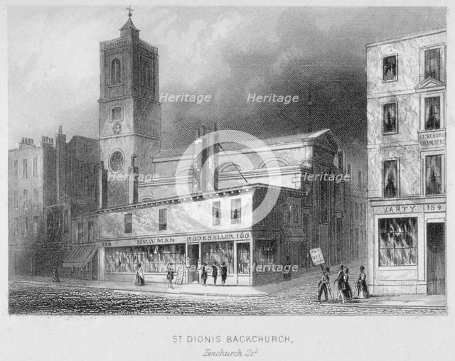 View of St Dionis Backchurch from Fenchurch Street, City of London, 1847. Artist: Albert Henry Payne