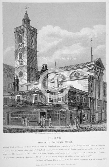 View of St Dionis Backchurch from Fenchurch Street, City of London, 1813. Artist: William Wise