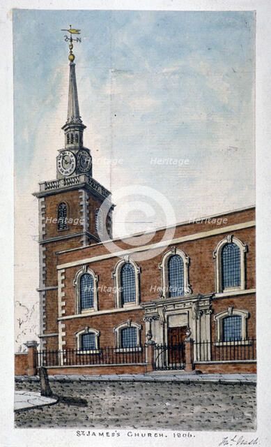 View of St James's Church, Piccadilly from Jermyn Street, London, 1806.                              Artist: Frederick Nash