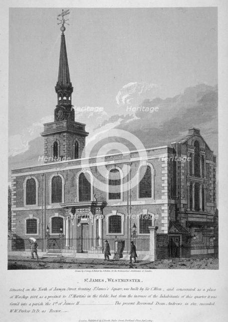 View of St James's Church, Piccadilly from Jermyn Street, London, 1814.                              Artist: Joseph Skelton