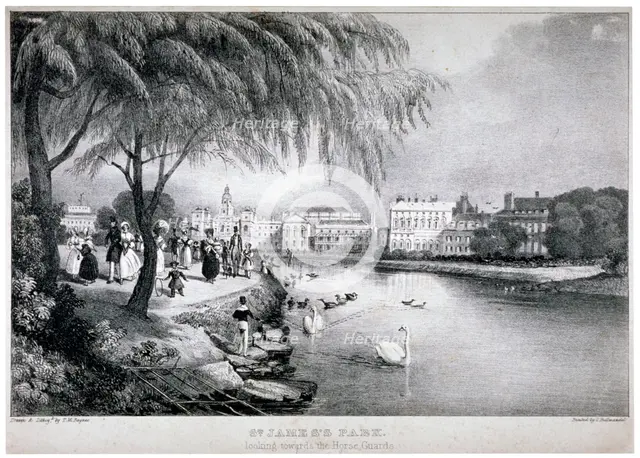 View of St James's Park and Buckingham Palace, Westminster, London, c1830.                           Artist: Thomas Mann Baynes