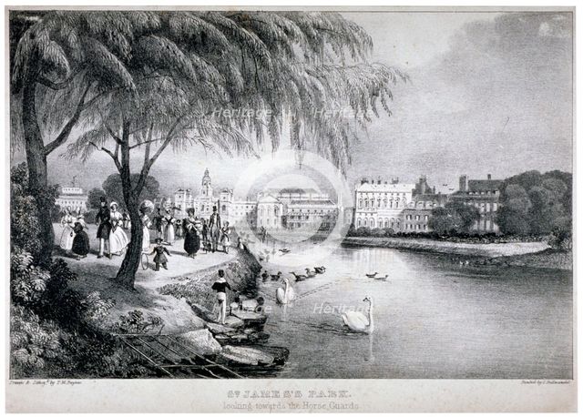 View of St James's Park and Buckingham Palace, Westminster, London, c1830.                           Artist: Thomas Mann Baynes