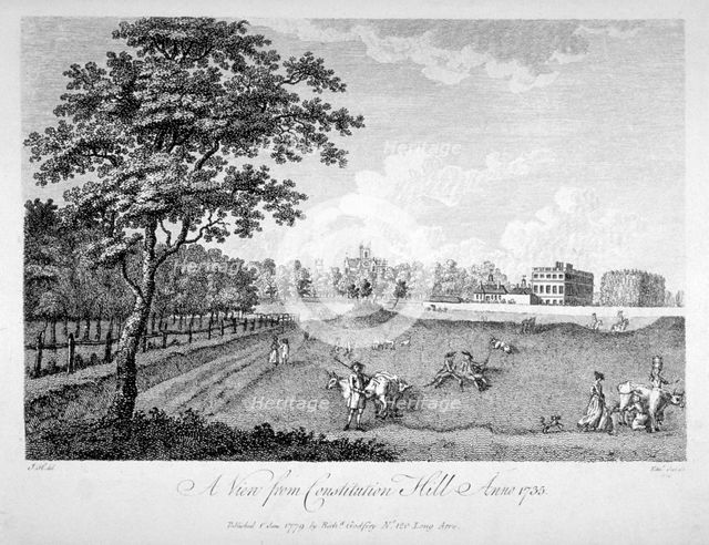 View of St James's Park from Constitution Hill, Westminster, London, 1735 (1779). Artist: Edmund Scott