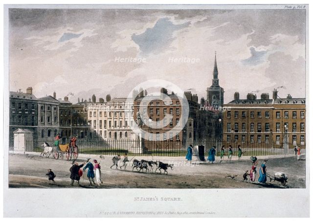 View of St James's Square from the south-east corner, London, 1812.                                  Artist: Anon