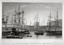 View of St Katharine's Dock from the basin, London, c1830. Artist: Henry Jorden