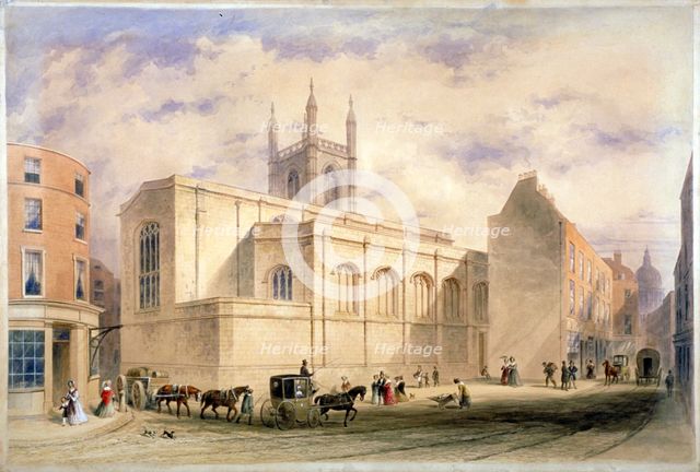 View of St Mary Aldermary with a street scene in Watling Street, City of London, c1850.              Artist: Anon