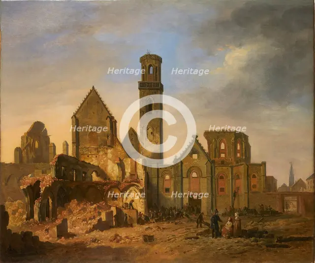 View of St Michael's Abbey in Antwerp after the fire of October 27, 1830, 1830. Creator: Brée, Philippe Jacques van (1786-1871).