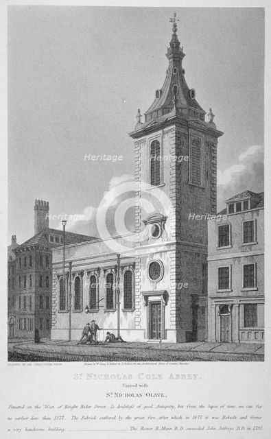 View of St Nicholas Cole Abbey and Knightrider Street, City of London, 1812. Artist: Joseph Skelton