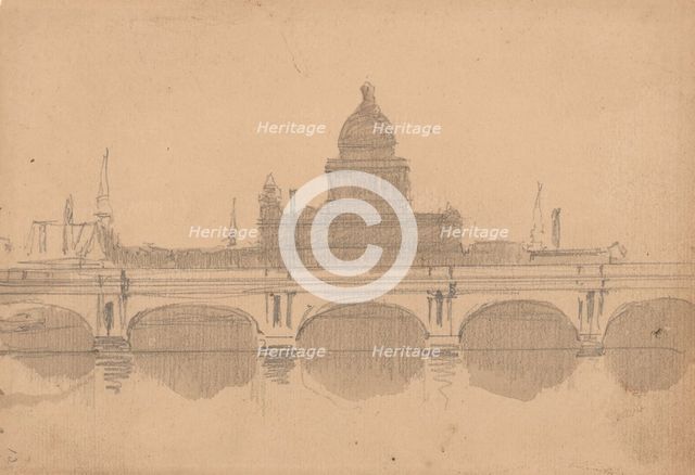 View of St. Paul's Cathedral from the Thames, c1860. Creator: David Roberts.