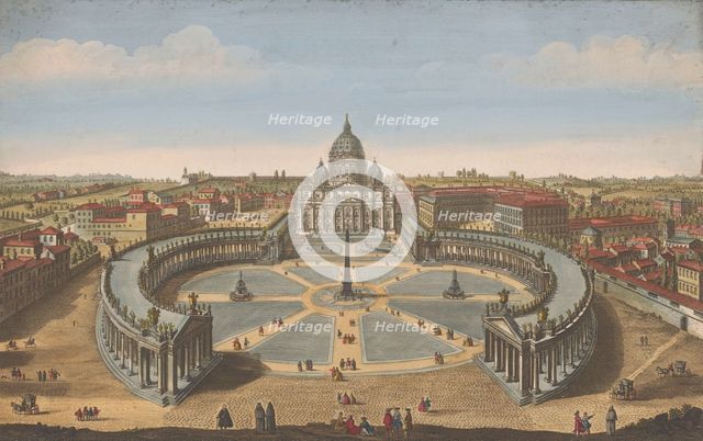 View of St. Peter's Square and St. Peter's Basilica in Vatican City, 1751. Creator: Thomas Bowles.