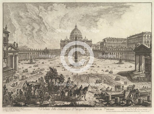 View of St. Peter's Basilica and Piazza in the Vatican, from Vedute di Roma (Roman Vie..., ca. 1748. Creator: Giovanni Battista Piranesi.