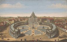 View of St. Peter's Square and St. Peter's Basilica in Vatican City, 1751. Creator: Thomas Bowles