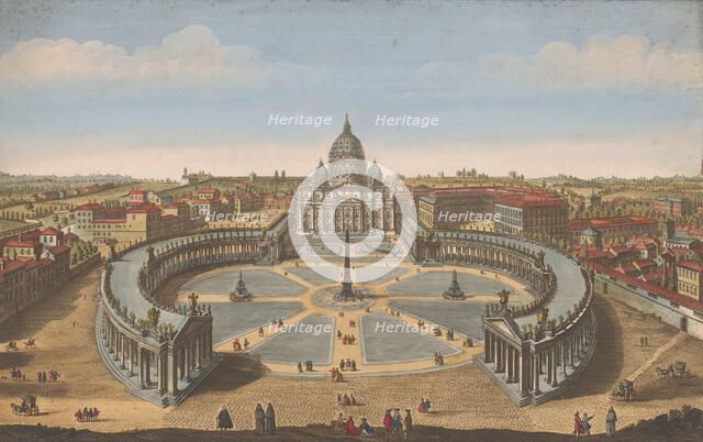 View of St. Peter's Square and St. Peter's Basilica in Vatican City, 1751. Creator: Thomas Bowles.
