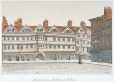 View of Staple Inn and the buildings of Middle Row in the centre of Holborn, London, 1850. Artist: Valentine Davis