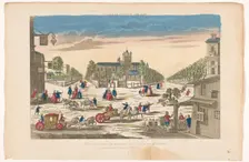 View of streets and a square with a church in the vicinity of the city of Leiden, 1700-1799. Creator: Anon