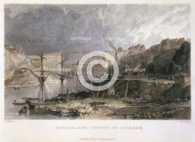 View of Sunderland and the Iron Bridge looking eastwards, 1833. Artist: Unknown