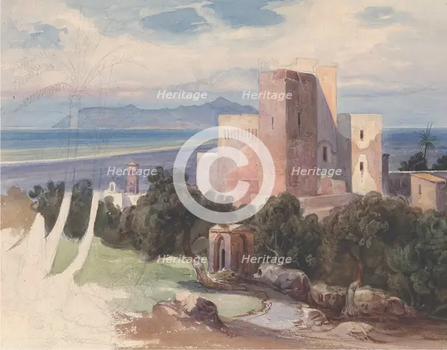 View on Terracina with Mount Circeo (recto)..., mid-19th century. Creator: Carl von Blaas.