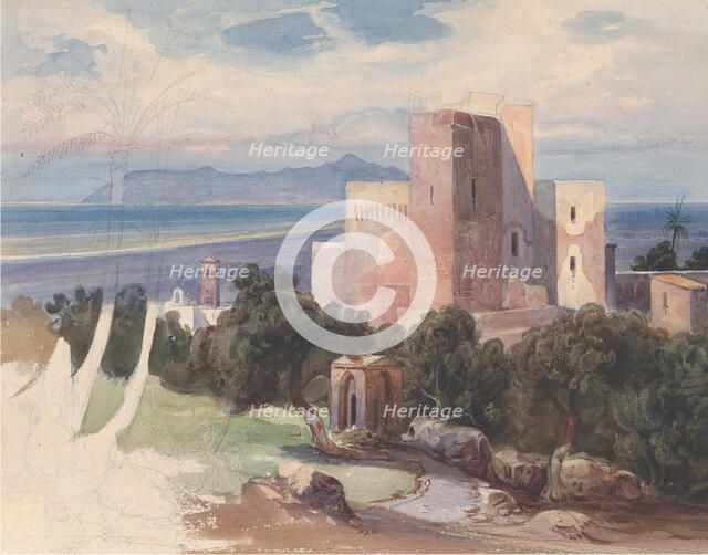 View on Terracina with Mount Circeo (recto)..., mid-19th century. Creator: Carl von Blaas.