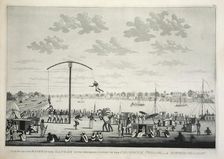 View on the Banks of the Ganges with representation of the Churruck Poojah …, pub. 1810 (engraving). Creator: James Moffat (1775 - 1815)