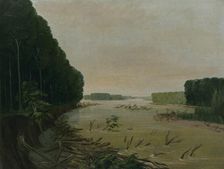 View on the Missouri, Alluvial Banks Falling in, 600 Miles above St. Louis, 1832. Creator: George Catlin