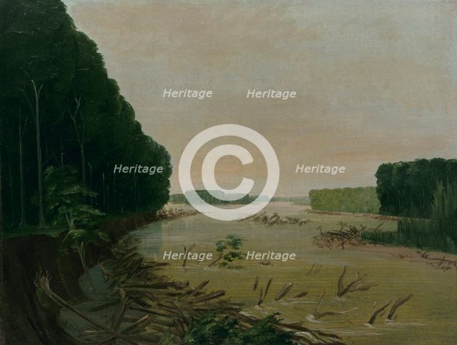 View on the Missouri, Alluvial Banks Falling in, 600 Miles above St. Louis, 1832. Creator: George Catlin.