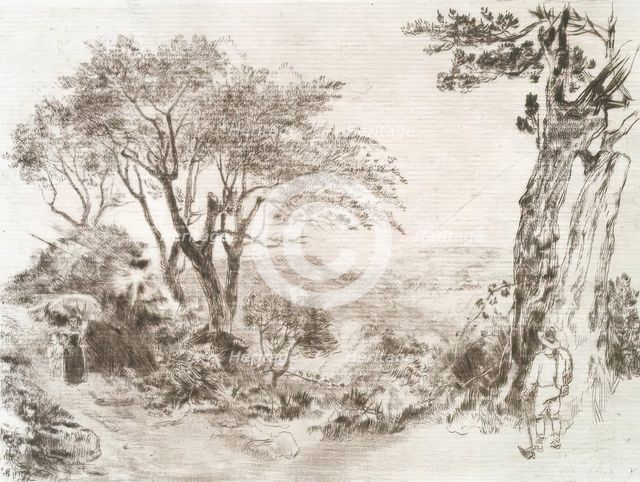 View on a Hill, with Trees and Figures, c1820s. Creator: Andrew Geddes.