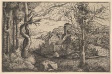 View on a River, with a Castle on an Island, 1553. Creator: Hans Sebald Lautensack