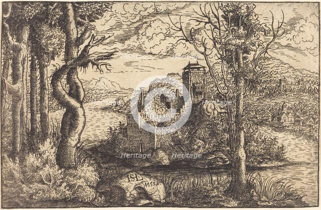 View on a River with a Castle on an Island, 1553. Creator: Hans Sebald Lautensack.