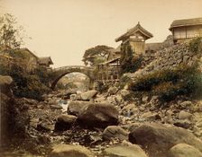 View on Amidabashi (Amida Bridge) over Nagasaki’s Zeniyagawa (Zeniya River..., 1865. Creator: Unknown